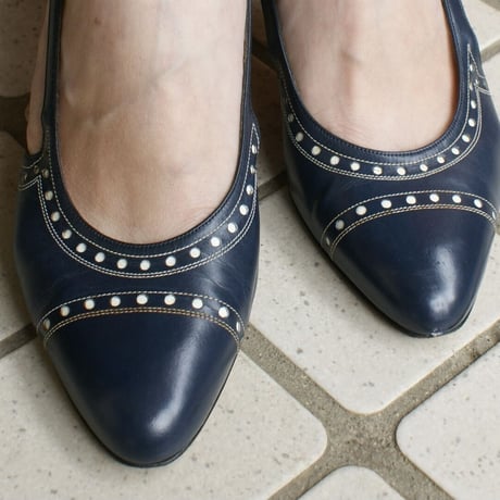 Salvatore Ferragamoサルヴァトーレ・フェラガモ /ネイビー レザー スリングバック パンプス ジューズ / ヴィンテージ レデイース ファッション