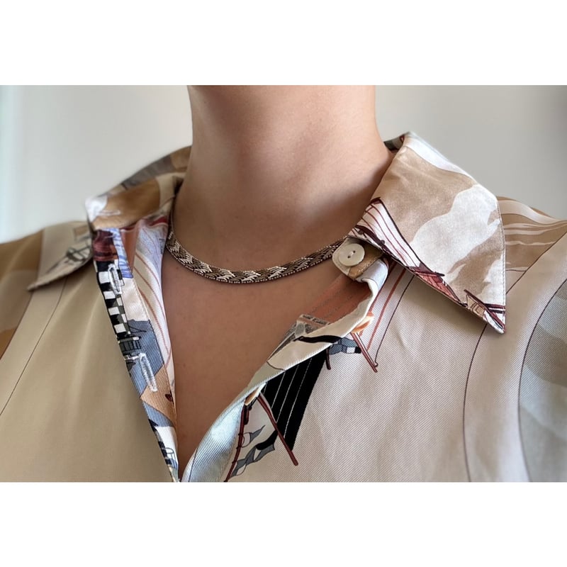 シルバー編み込みデザイン ネックレス925 ヴィンテージ イタリア製 シルバー925 編み込み コンビカラー ネックレス