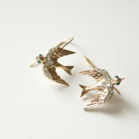 ツバメ バード 鳥 グリーンアイズ ラインストーン ピアス / アンティークジュエリー