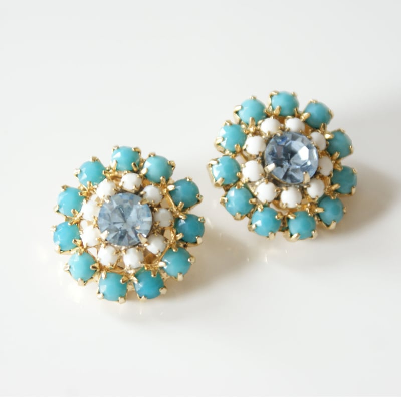 ターコイズ ミルクガラス イヤリング / ヴィンテージ・コスチューム  
