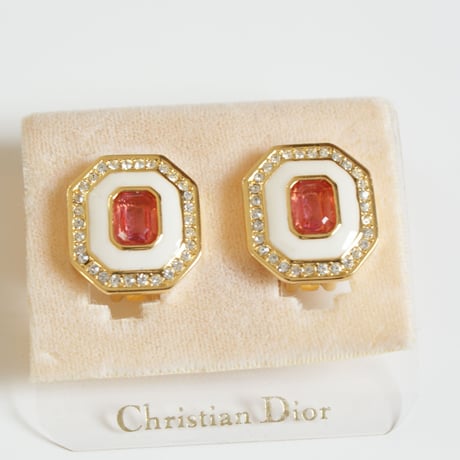 【アメリカ買付】Christian Diorクリスチャン・ディオール スクエア ピンク ガラス イヤリング / ヴィンテージ・コスチュームジュエリー