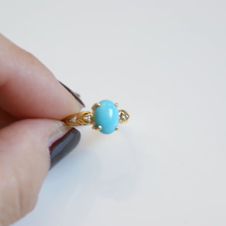 K18YG ターコイズ ダイヤモンド リング指輪 / ヴィンテージジュエリー・アクセサリー