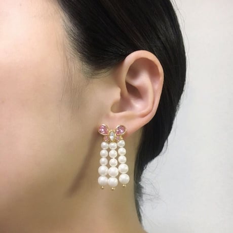NAPIERネイピア 蝶 バタフライ ピンク ラインストーン パール ピアス / ヴィンテージアクセサリー
