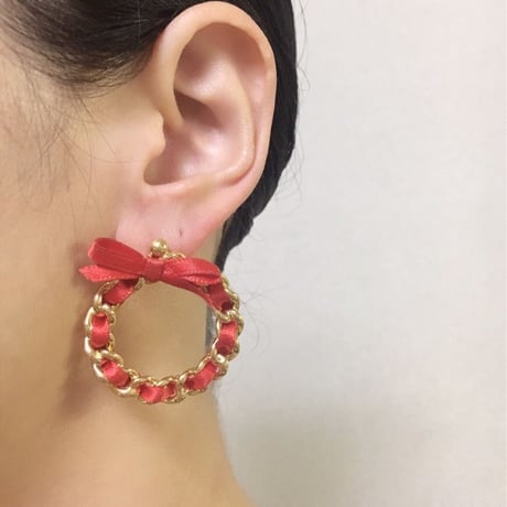 AVONエイボン レッド リボン チェーンピアス / ヴィンテージジュエリー・アクセサリー