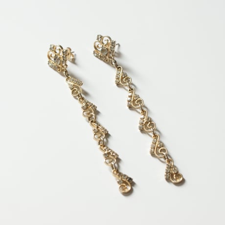 ハート ラインストーン ロング ピアス/ ヴィンテージジュエリー・アクセサリー