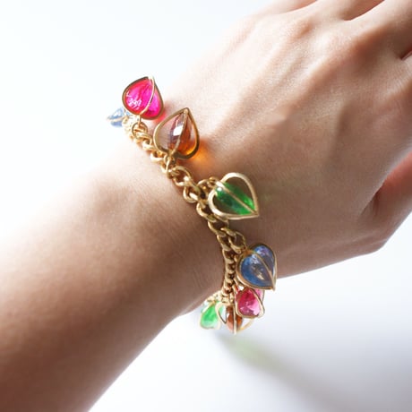 Special price【スペシャル プライス】プラスチック マルチカラー カラフル ハート チェーン ブレスレット / ヴィンテージジュエリー・アクセサリー