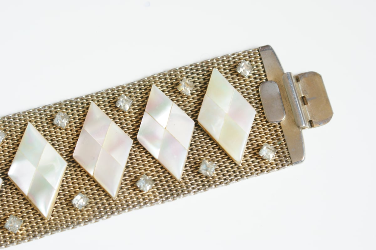 白蝶貝 ダイヤ型 ワイド メッシュ ブレスレット/ ヴィンテージ