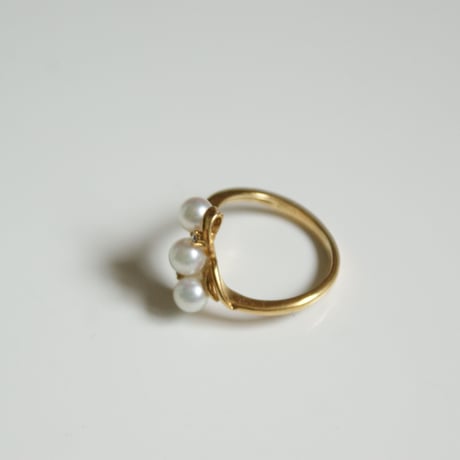 K18YG ３パール真珠 ダイヤモンド リング指輪 / ヴィンテージジュエリー・アクセサリー