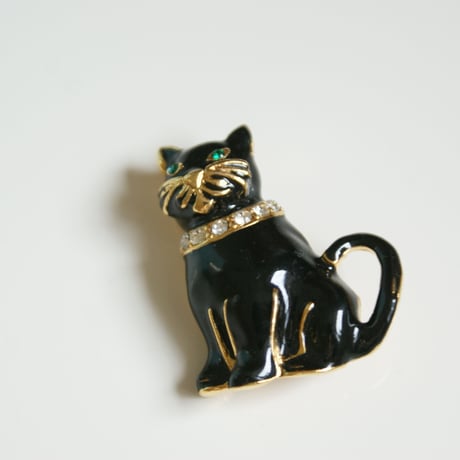 MONETモネ  ブラックキャット 黒猫 エナメル ブローチ/ ヴィンテージアクセサリー
