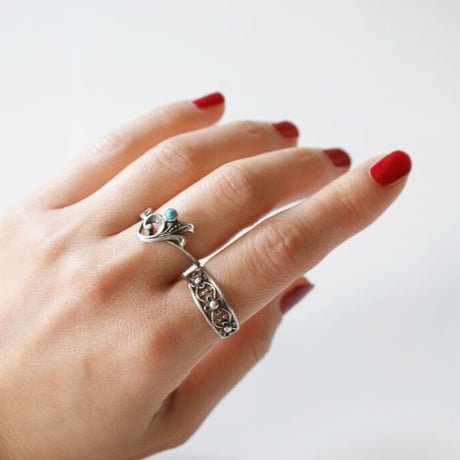 【ロシア買付】シルバー925 フラワー透かしリング指輪 / ヴィンテージジュエリー・アクセサリー