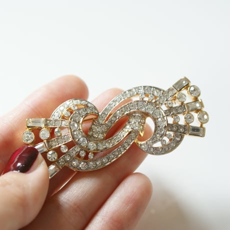 NINA RICCIニナリッチ アールデコ リボン ラインストーン ブローチ / ヴィンテージアクセサリー