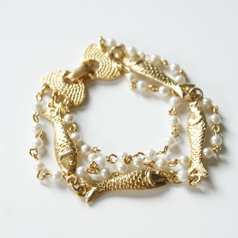 フィッシュ魚モチーフ パール 3連 ブレスレット / ヴィンテージ