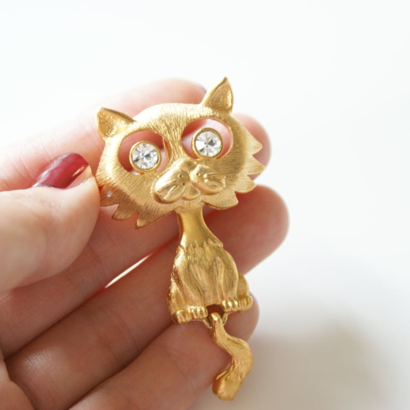 DANECRAFTダンクラフト 猫 キャット ラインストーン ブローチ