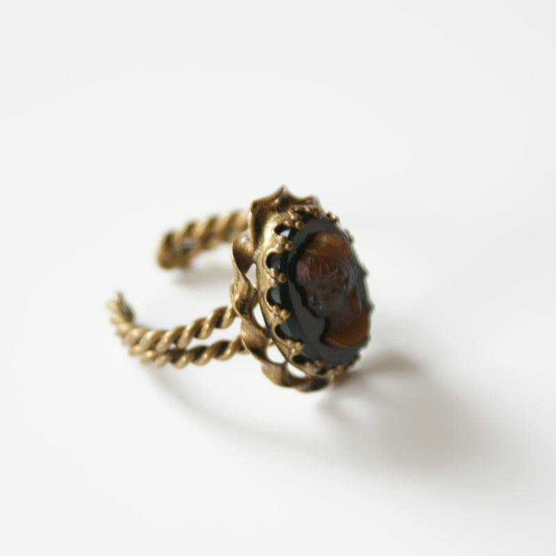 W.germany西ドイツ製 ブラウン カメオ ガラス リング指輪