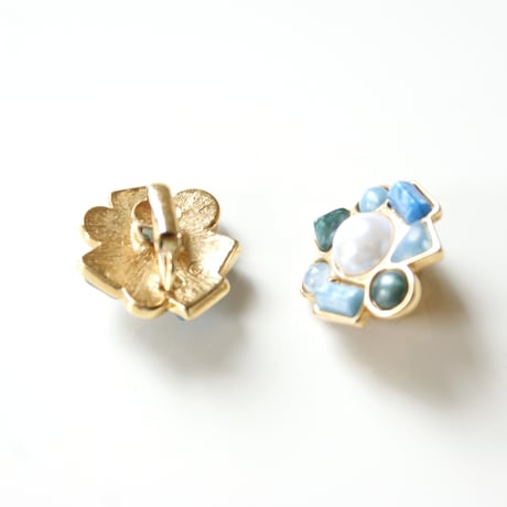 AVONエイボンブルー ルーサイト フラワー パール イヤリング / ヴィンテージアクセサリー