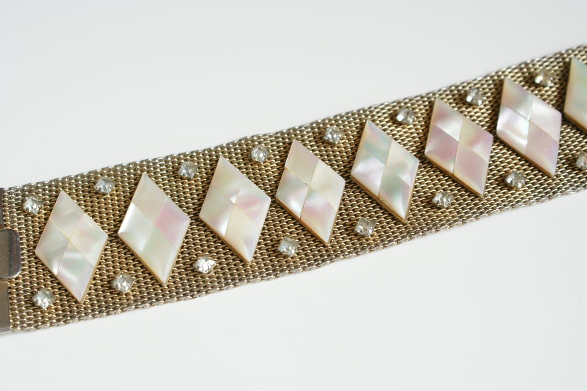 白蝶貝 ダイヤ型 ワイド メッシュ ブレスレット/ ヴィンテージ