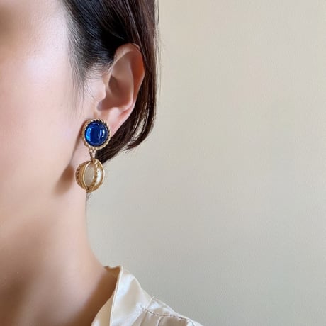 【アメリカ買付】GIVENCHYジバンシィ ブルーガラス パール イヤリング / ヴィンテージ・コスチュームジュエリー
