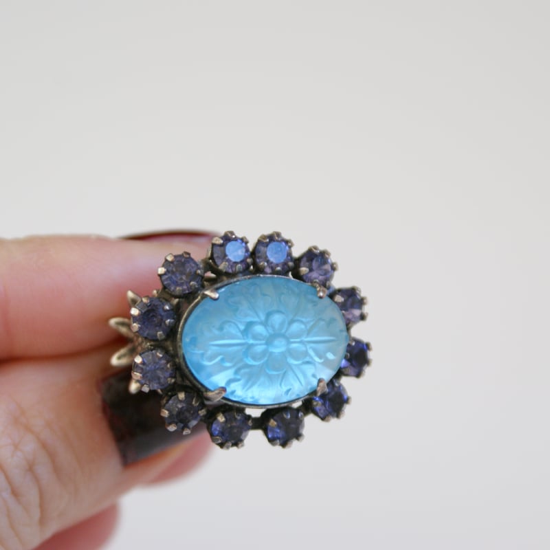 フランス アンティーク リング 指輪 ガラス パール パープル 鑑別書付き フランス アンティーク リング 指輪 ガラス パール パープル 鑑別書