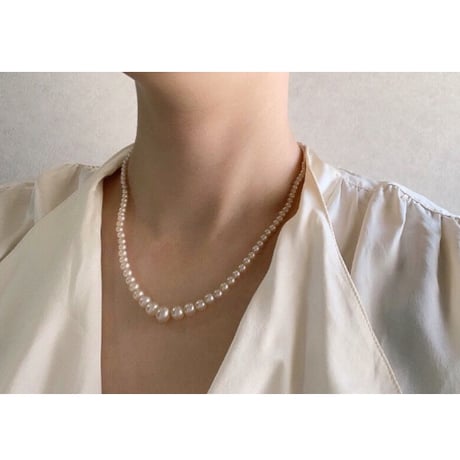 RENEE スターリングシルバー クローバー クラスプ ガラスパール ネックレス / アンティーク・コスチュームジュエリー