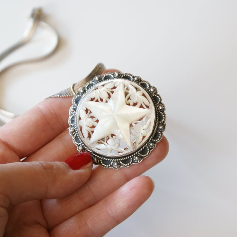 シルバー935 ベツレヘムパール 星 マザーオブパール ブローチ