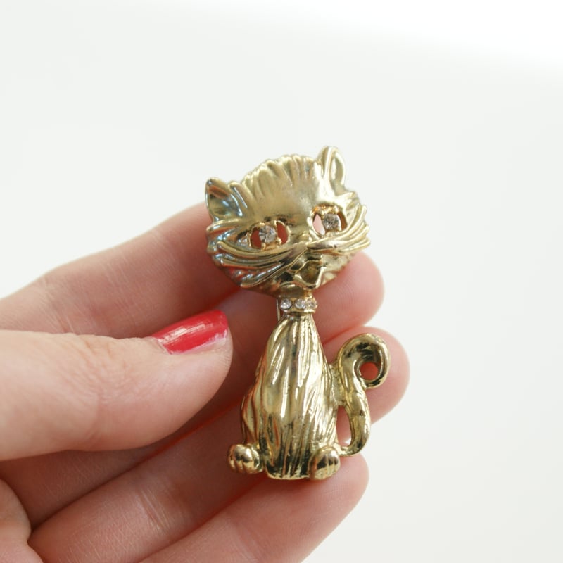パ*8様 クリスチャン・ディオール　ブローチ　猫　アンティーク　ヴィンテージ　激 Christian Dior ディオール キャット ブローチ 猫 ゴールド ヴィンテージ