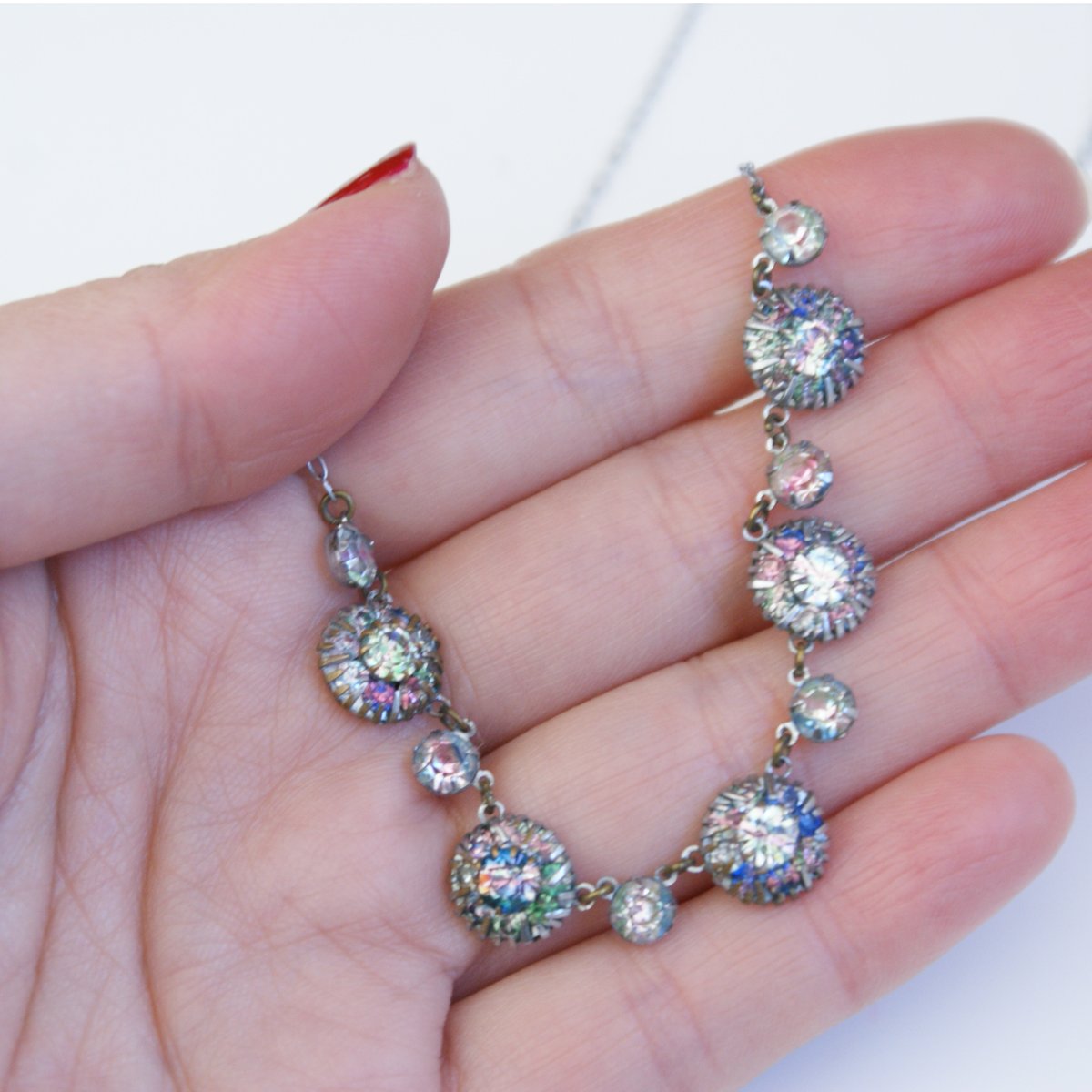 アイリスガラス ネックレス ROSEカット アンティークガラス ブローチ d28 1930-40年代 アイリスガラス 花ブローチ（Iris Glass Brooch