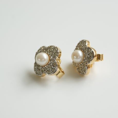 NINA RICCIニナリッチ フラワーパールラインストーン イヤリング/ ヴィンテージアクセサリー