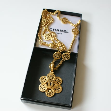 CHANELシャネル  95A ゴールド ココマーク フラワー ロングネックレス 箱BOX付 / ヴィンテージアクセサリー