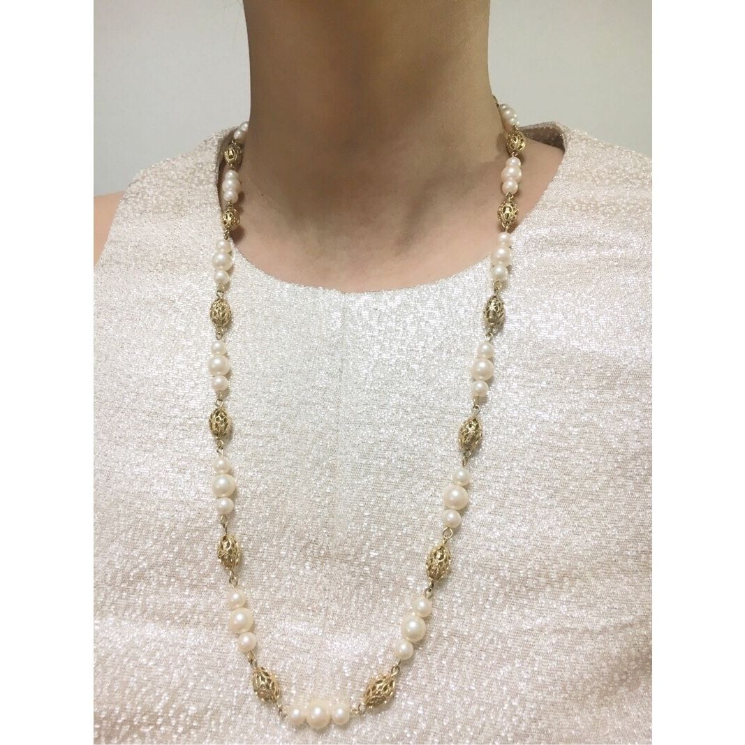 ジバンシー　ネックレス　パール　ゴールド　ビンテージ ヴィンテージ】ジバンシー ロングネックレス フェイクパール
