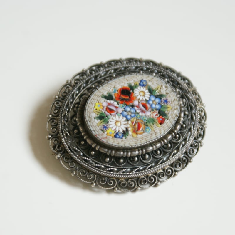 イタリア製 シルバー800 マイクロモザイク ブローチ