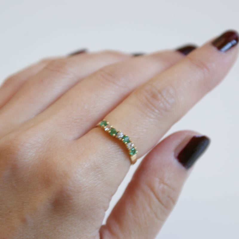 K18YG エメラルド ダイヤモンド ウェーブ リング指輪 / ヴィンテージ