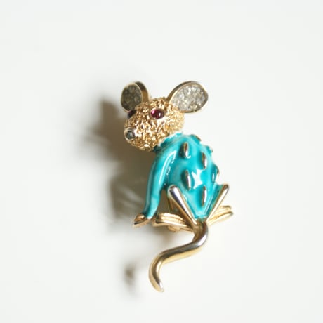 TRIFARIトリファリ  ターコイズブルーエナメル ねずみミニブローチ/ ヴィンテージ・コスチュームジュエリー