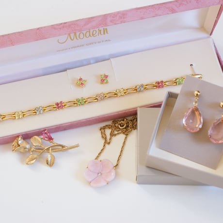 アメリカ買付 MODERN オーストリアクリスタル パステルカラー ブレスレット ピアス セット/ ヴィンテージジュエリー・アクセサリー