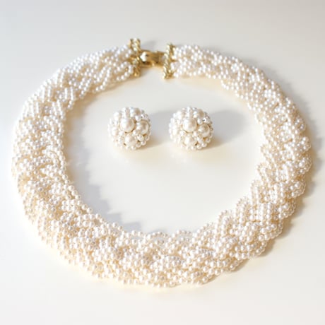 パールネックレス＆イヤリングセット / デッドストック 未使用品 / ヴィンテージアクセサリー