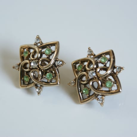 TRIFARIトリファリ /アルフレッド・フィリップ/ライムグリーン ラインストーン  ネックレス＆イヤリングセット/ ヴィンテージ・コスチュームジュエリー