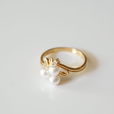 K18YG 真珠パール ダイヤモンド リーフ リング指輪 / ヴィンテージジュエリー・アクセサリー
