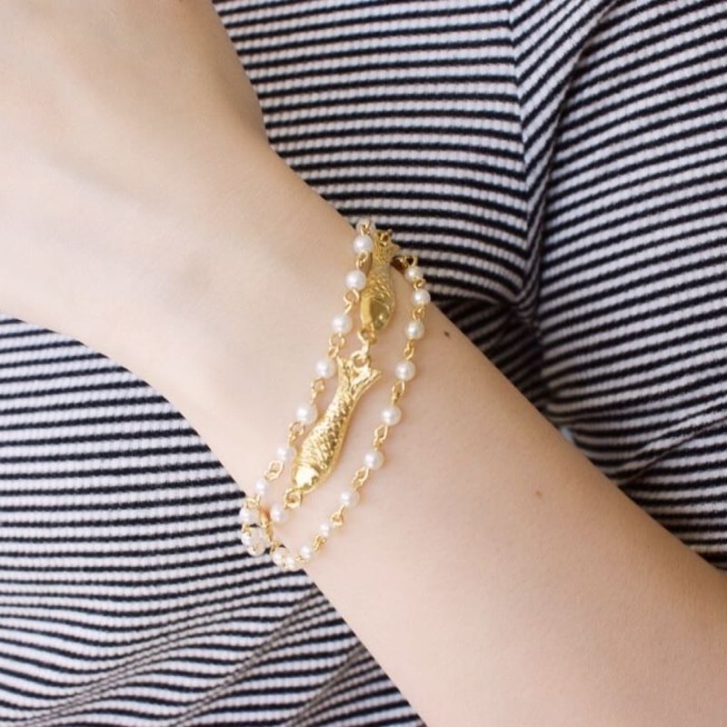 フィッシュ魚モチーフ パール 3連 ブレスレット / ヴィンテージ