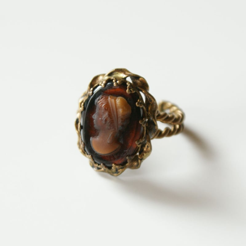 W.germany西ドイツ製 ブラウン カメオ ガラス リング指輪