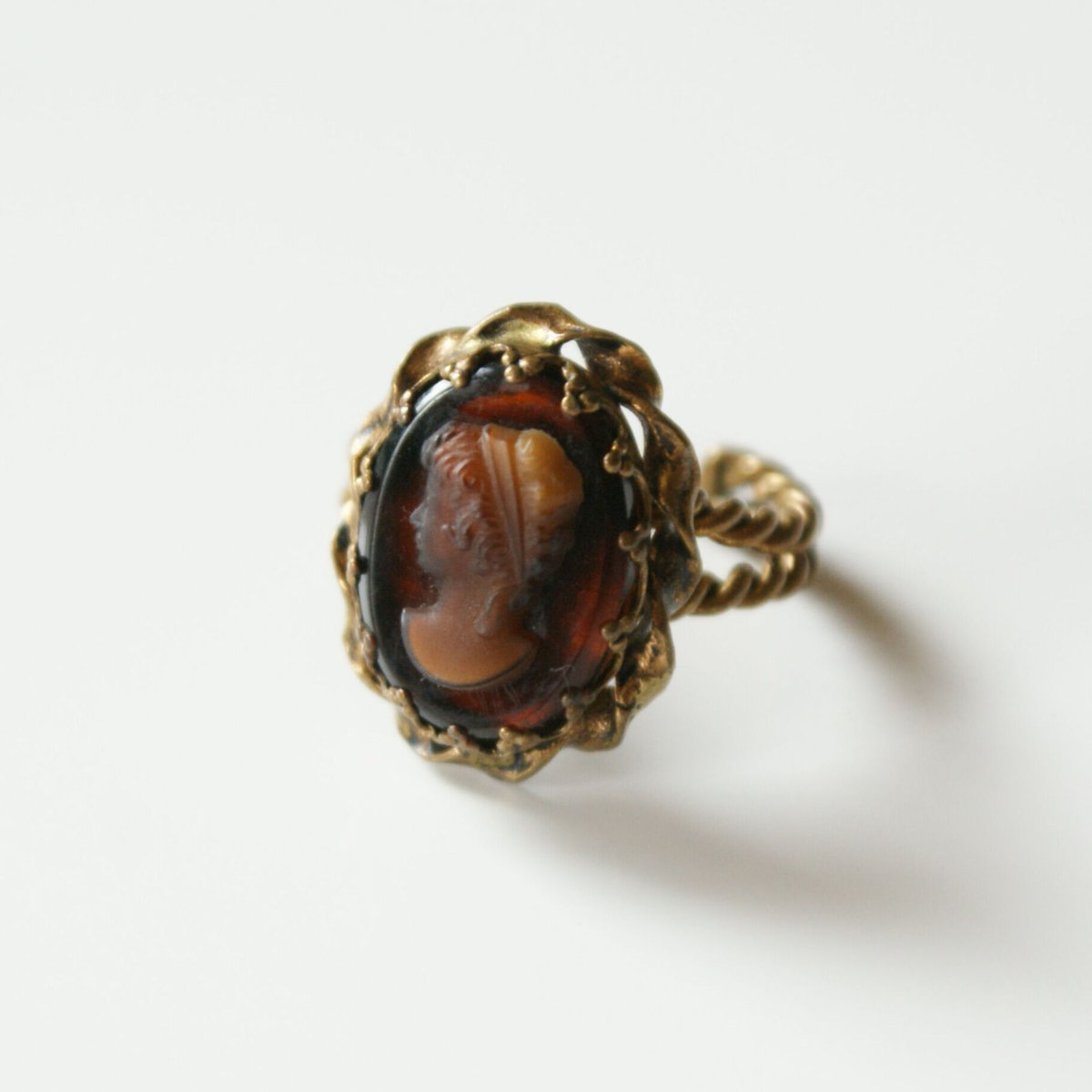 W.germany西ドイツ製 ブラウン カメオ ガラス リング指輪