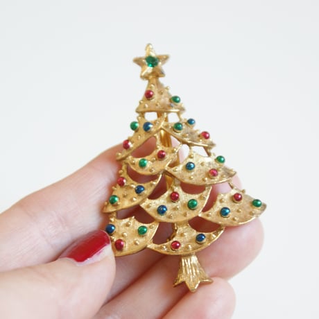 【アメリカ買付】GERRY’S  クリスマスツリー マルチカラー メタリック ブローチ/ ヴィンテージジュエリー・アクセサリー