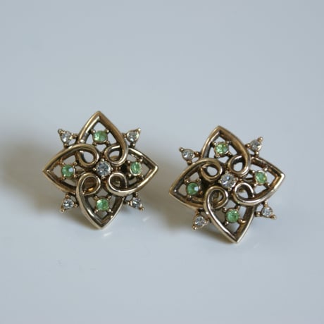 TRIFARIトリファリ /アルフレッド・フィリップ/ライムグリーン ラインストーン  ネックレス＆イヤリングセット/ ヴィンテージ・コスチュームジュエリー