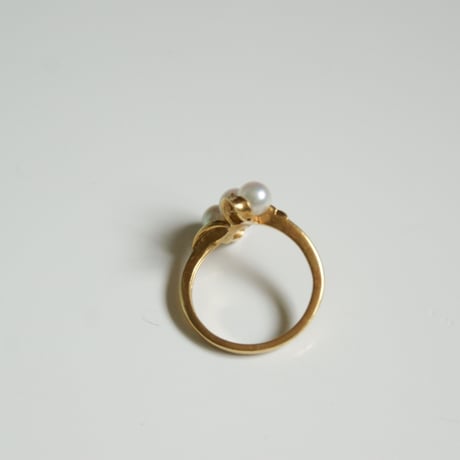 K18YG ３パール真珠 ダイヤモンド リング指輪 / ヴィンテージジュエリー・アクセサリー