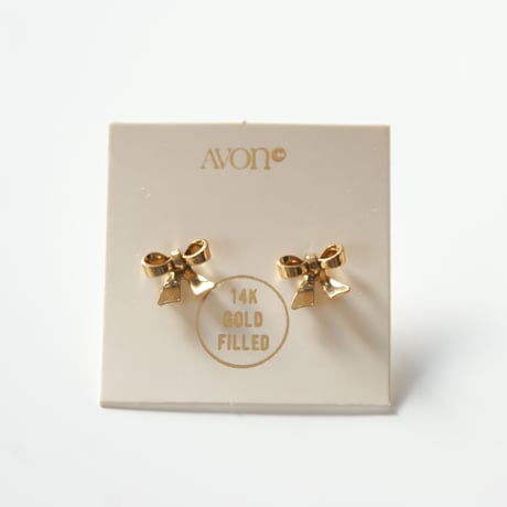 Special price【スペシャルプライス】AVONエイボン ゴールドフィールド リボン ミニピアス 箱BOX付き/ ヴィンテージジュエリー・アクセサリー