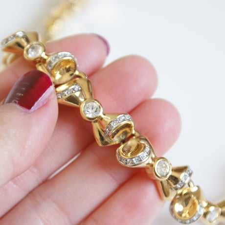 NINA RICCIニナリッチ リボン ラインストーン チョーカーネックレス / ヴィンテージアクセサリー