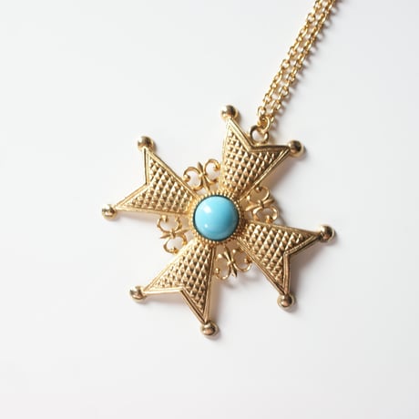 イギリス買付 フルールドリス ゴシック クロス ターコイズ ペンダントネックレス / ヴィンテージアクセサリー・コスチュームジュエリー