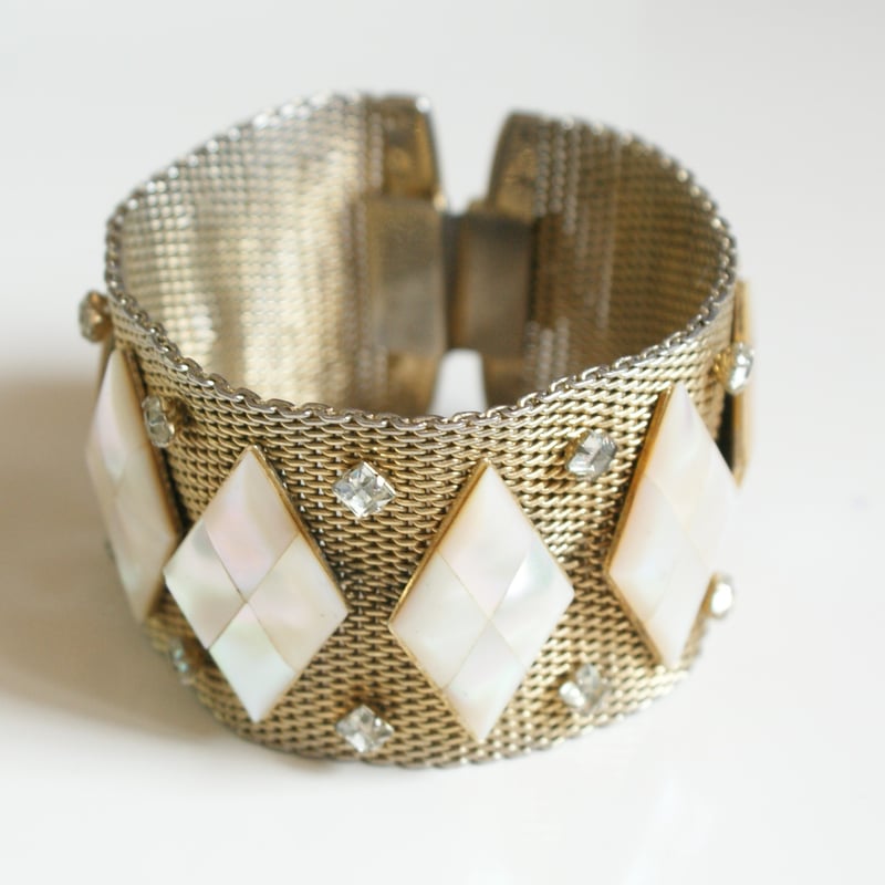 白蝶貝 ダイヤ型 ワイド メッシュ ブレスレット/ ヴィンテージ  