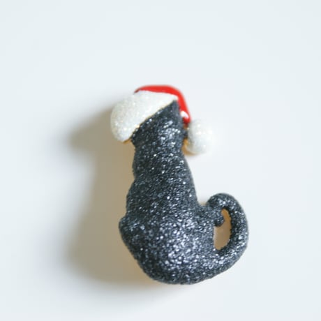 DANECRAFTデーンクラフト 猫 ラメキャット クリスマス ブローチ  / ヴィンテージ・コスチュームジュエリー