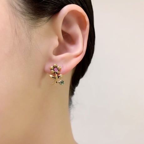 Special price【スペシャル プライス】AVONエイボン 一輪フラワー ピンク グリーン ラインストーン ピアス / ヴィンテージジュエリー・アクセサリー
