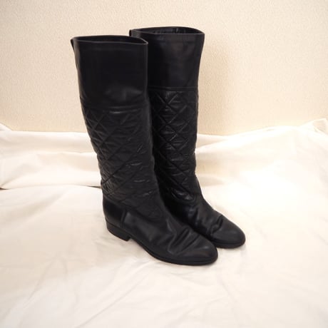 POLLINI ポリー二 イタリア製 レザー キルティング ロング乗馬ブーツ/ ヴィンテージ レディース ファッション
