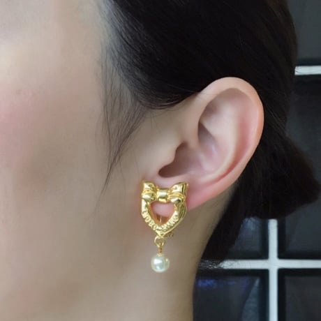 MOSCHINOモスキーノ / ハート リボン パール イヤリング / ヴィンテージアクセサリー